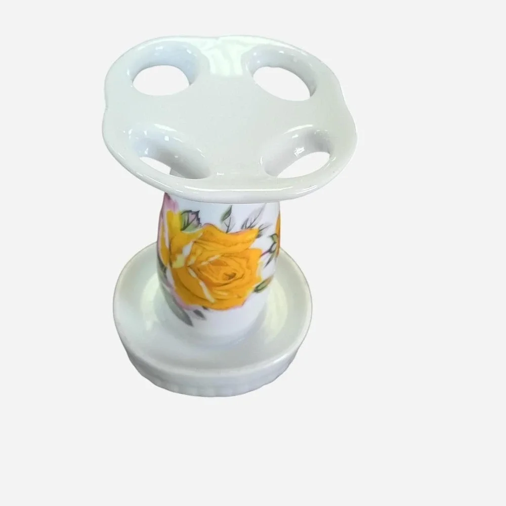 Yellow Vintage Rose Toothbrush Holder
